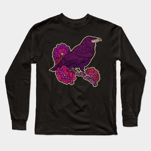 Flower Crow Long Sleeve T-Shirt by iisjah